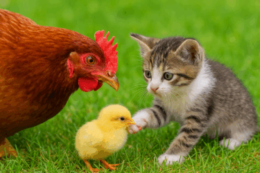 Mama Hen Thinks a Kitten Stole Her Chick but What Happens Next Will Melt Your Heart
