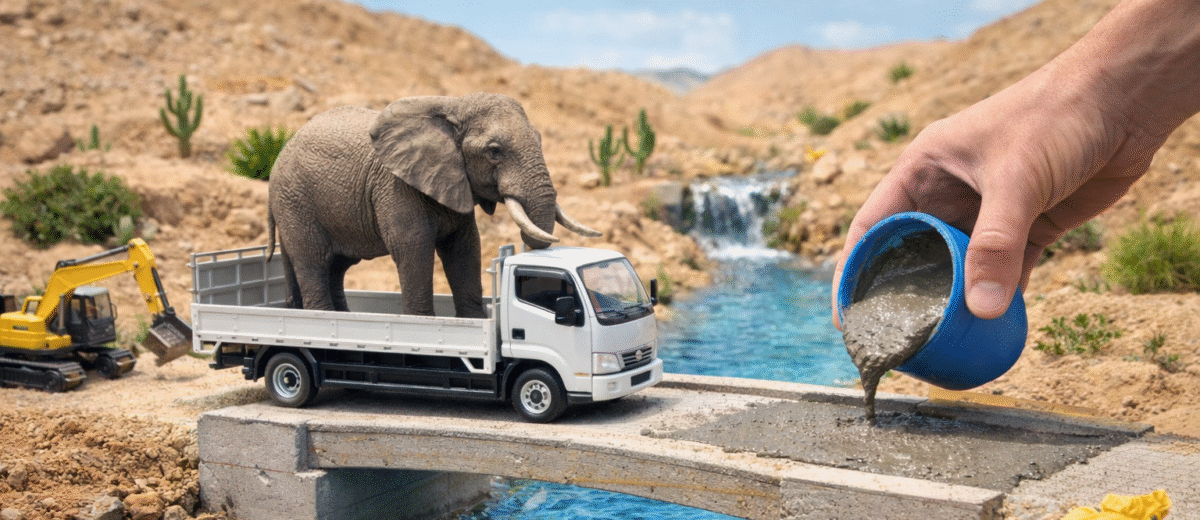 Mini Truck Builds a Real Cement Bridge