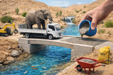 Mini Truck Builds a Real Cement Bridge