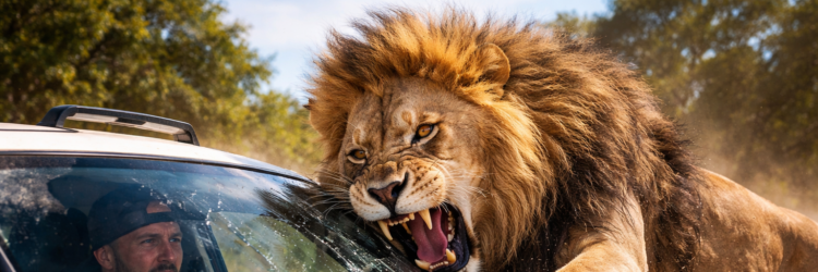 Lion Attacks Car During Live Recording! Dean Schneider's Close Call