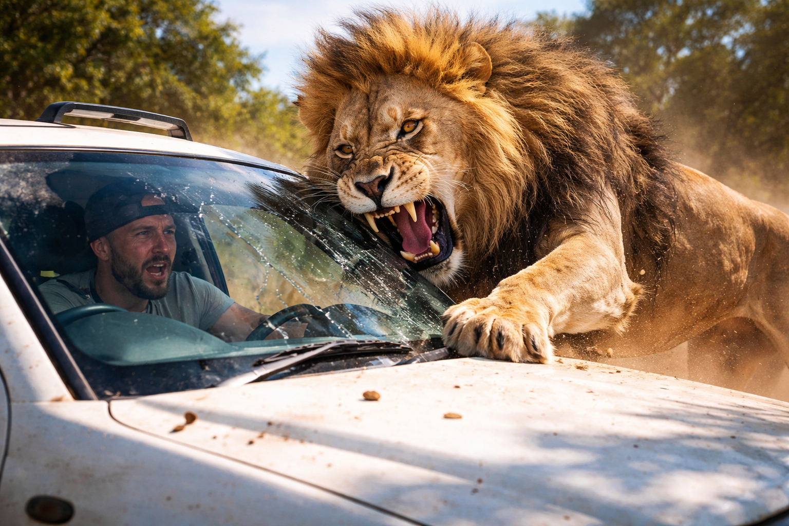 Lion Attacks Car During Live Recording! Dean Schneider's Close Call
